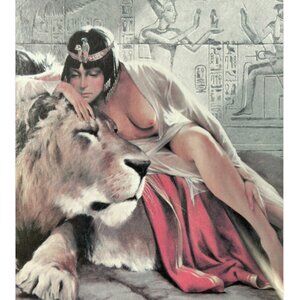 The framed vintage 1995 Maher Morco "Cleopatra and Lion" print is a beautifully
